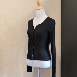 Express XS Black Ribbed Button Front Cardigan